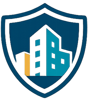 Shield and building icon representing ongoing exterior property protection