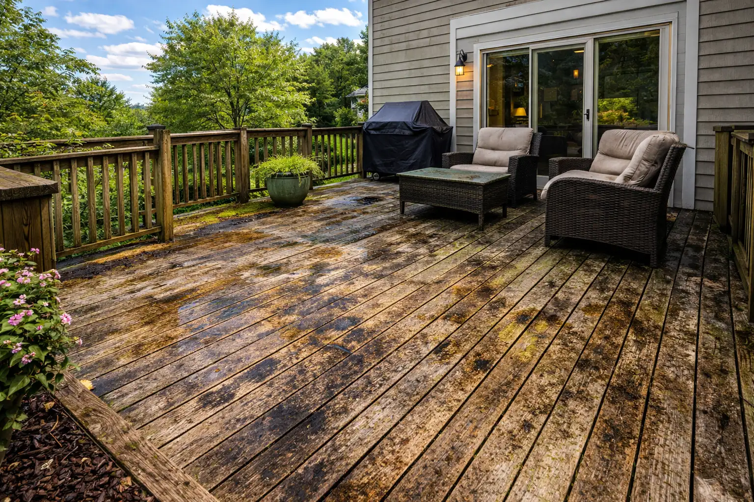 dirty-algae-covered-wood-deck-closeup.webp Algae and dark moisture stains on weathered outdoor deck boards