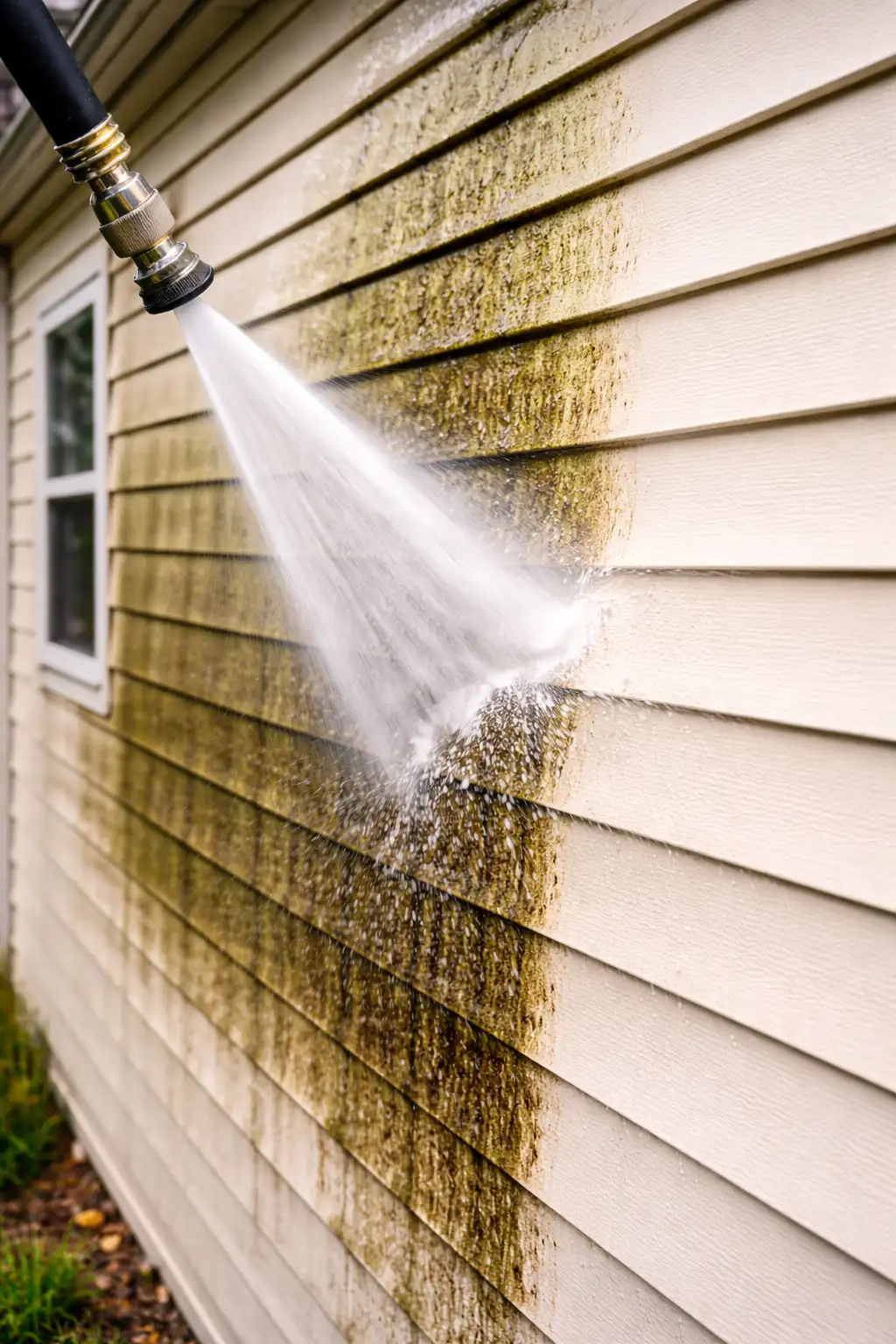 soft-wash-application-siding-close-up Close-up of soft wash solution being applied to residential siding